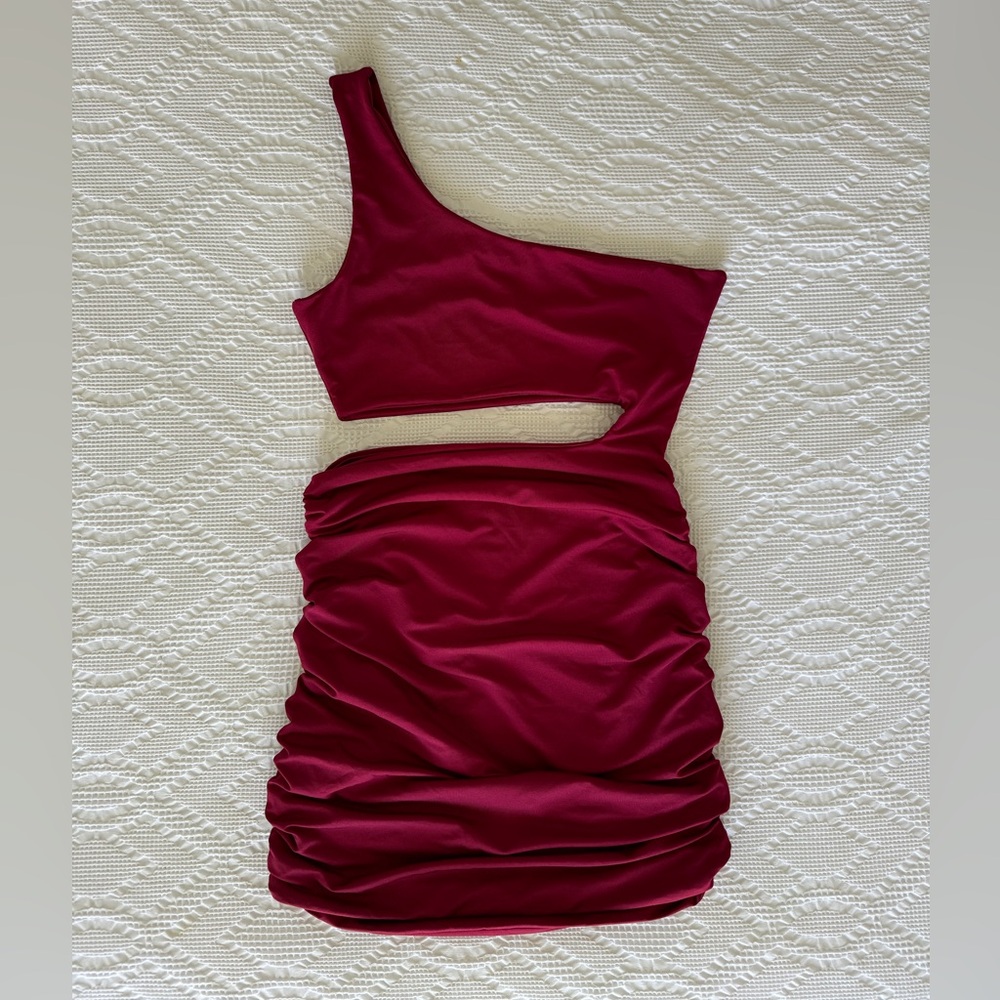 One shoulder, red SHEIN dress